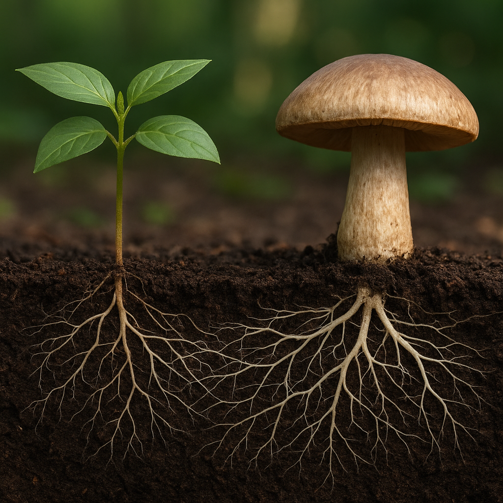 Jak działa symbioza między grzybami a roślinami (mikoryza).
